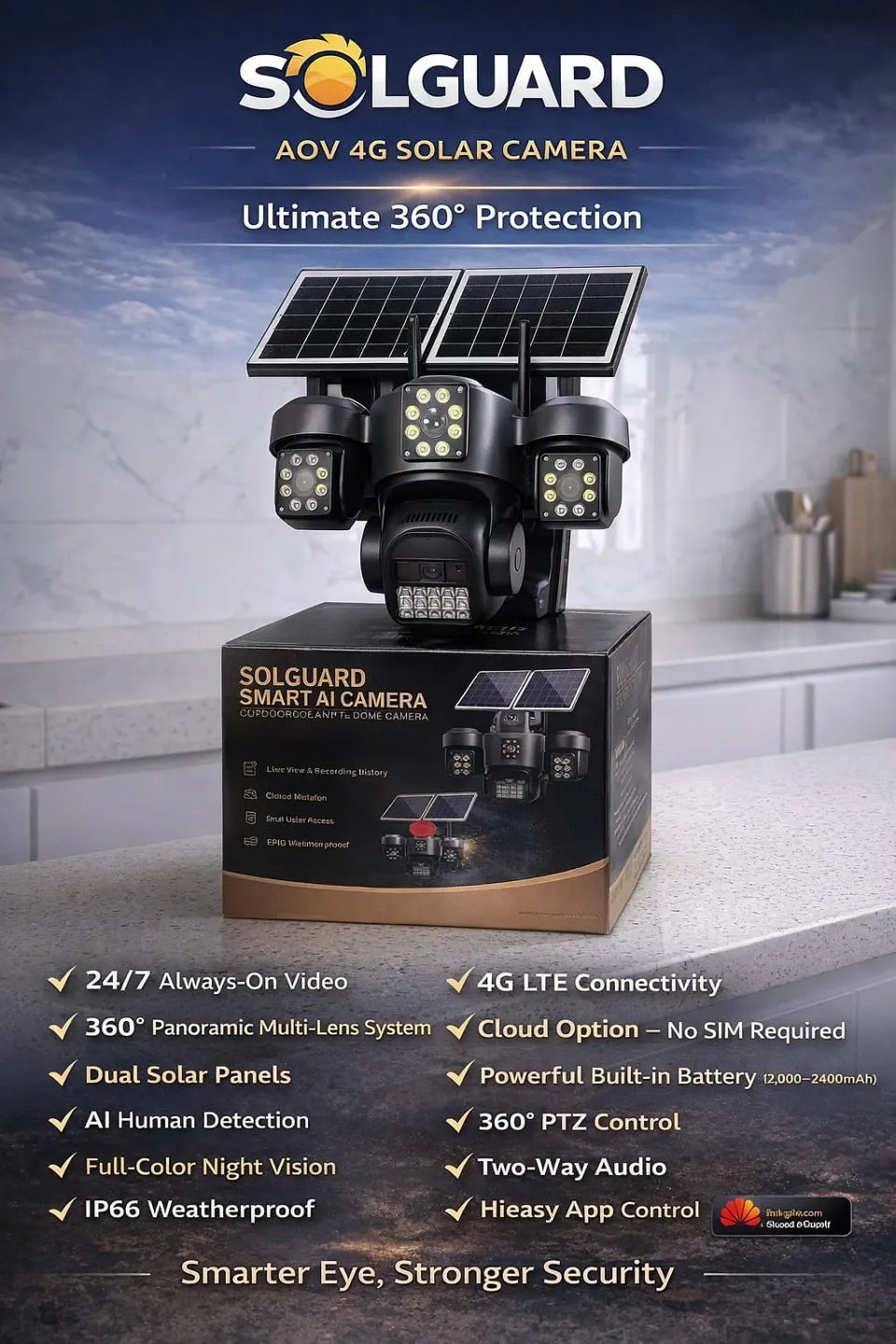 Solguard AOV 4G Multi-Lens Solar Security Camera