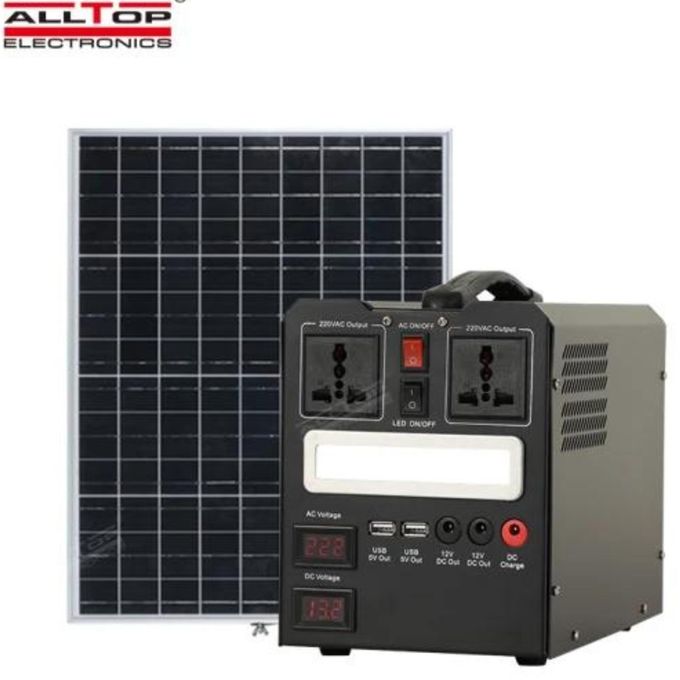 Solar panel and power station with AllTop Electronics branding on a white background